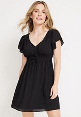 Black Flutter Sleeve Mini Dress, , small