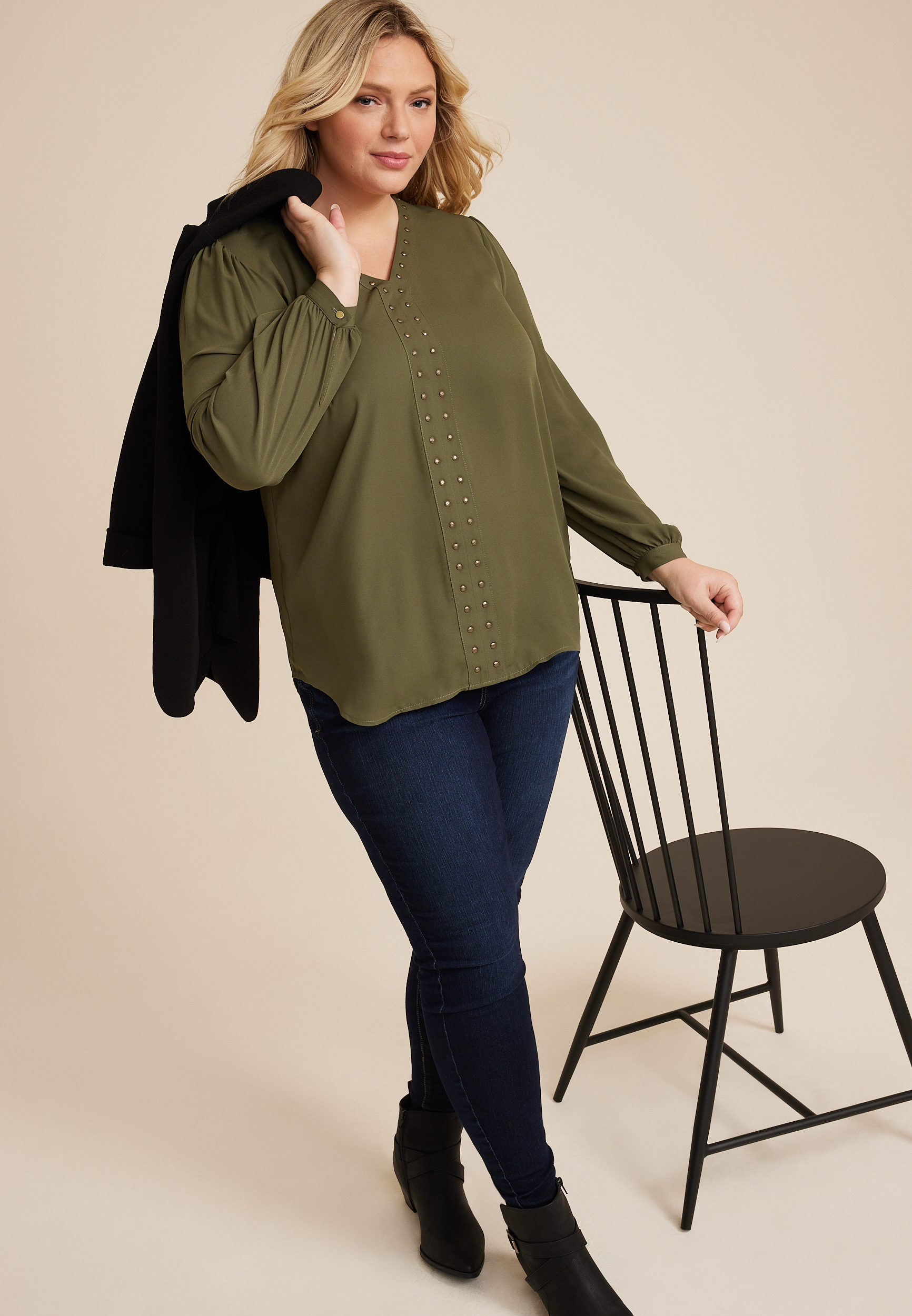Plus Size Atwood Studded Tunic Blouse, C4419, large