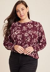 Plus Size Delton Floral Button Back Blouse, C3058, small