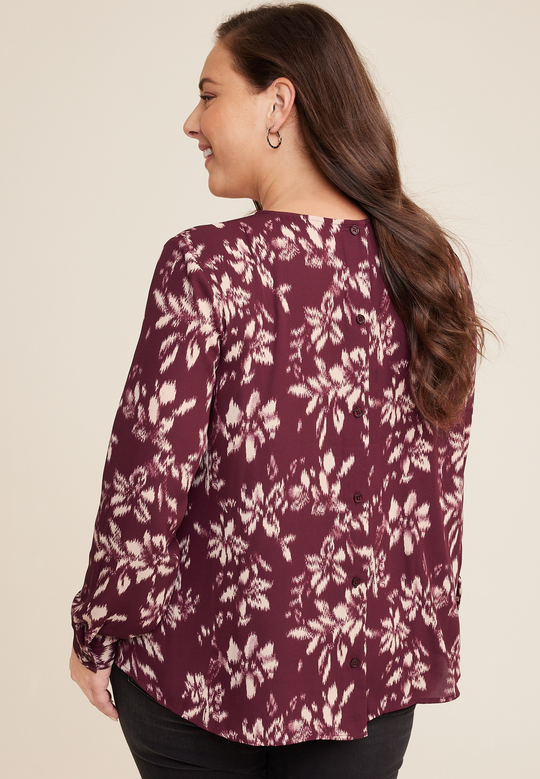 Plus Size Delton Floral Button Back Blouse, C3058, large