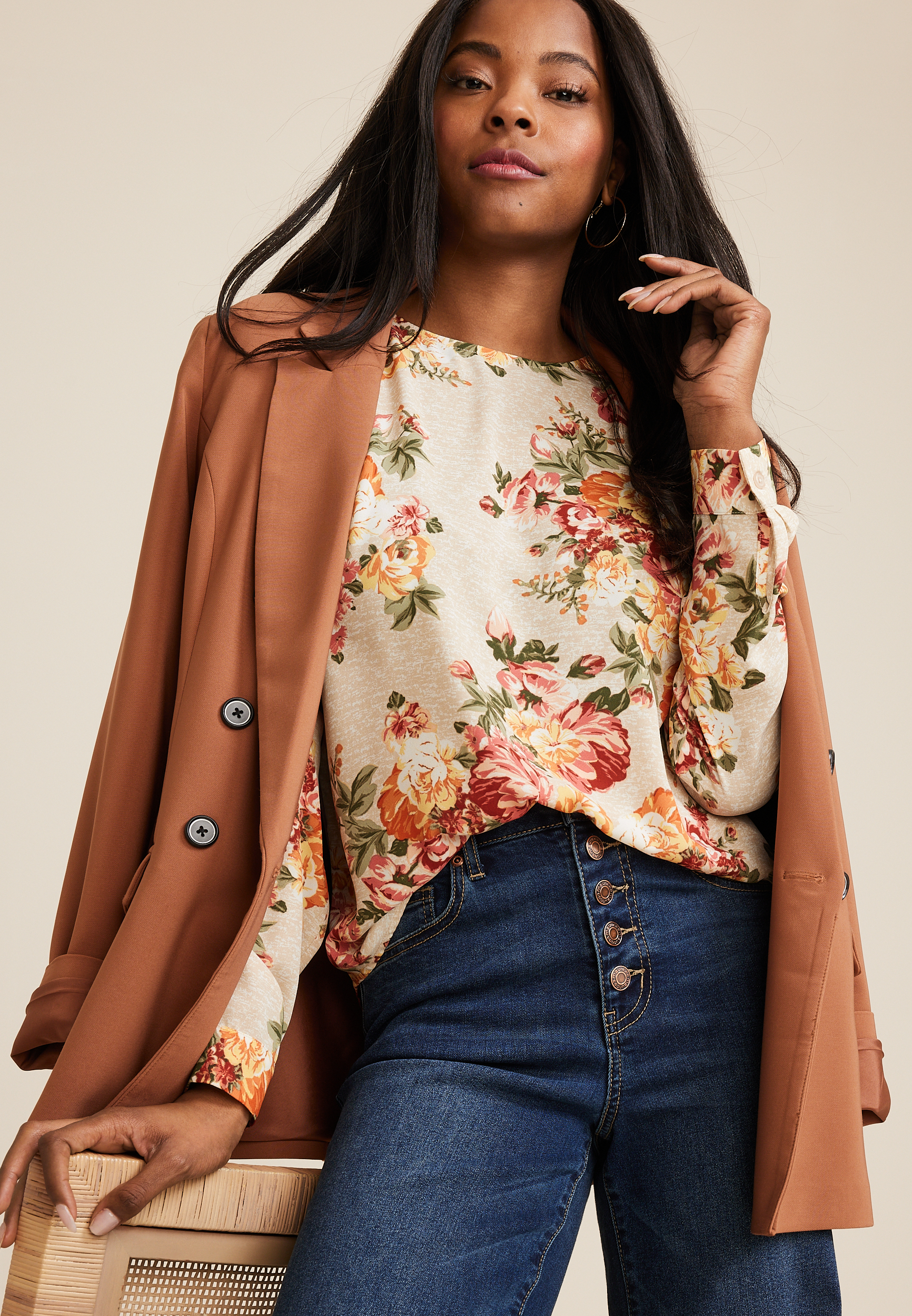 Delton Floral Button Back Blouse, C1008, large
