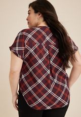 Plus Size Geneva Windowpane Zipper Neck Blouse, C9153, small