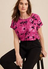 Delton Pink Floral Zipper Back Blouse, C4731, small