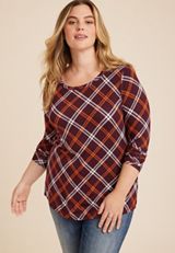 Plus Size 24/7 Kennedy Plaid Crew Neck Tee, C9153, small
