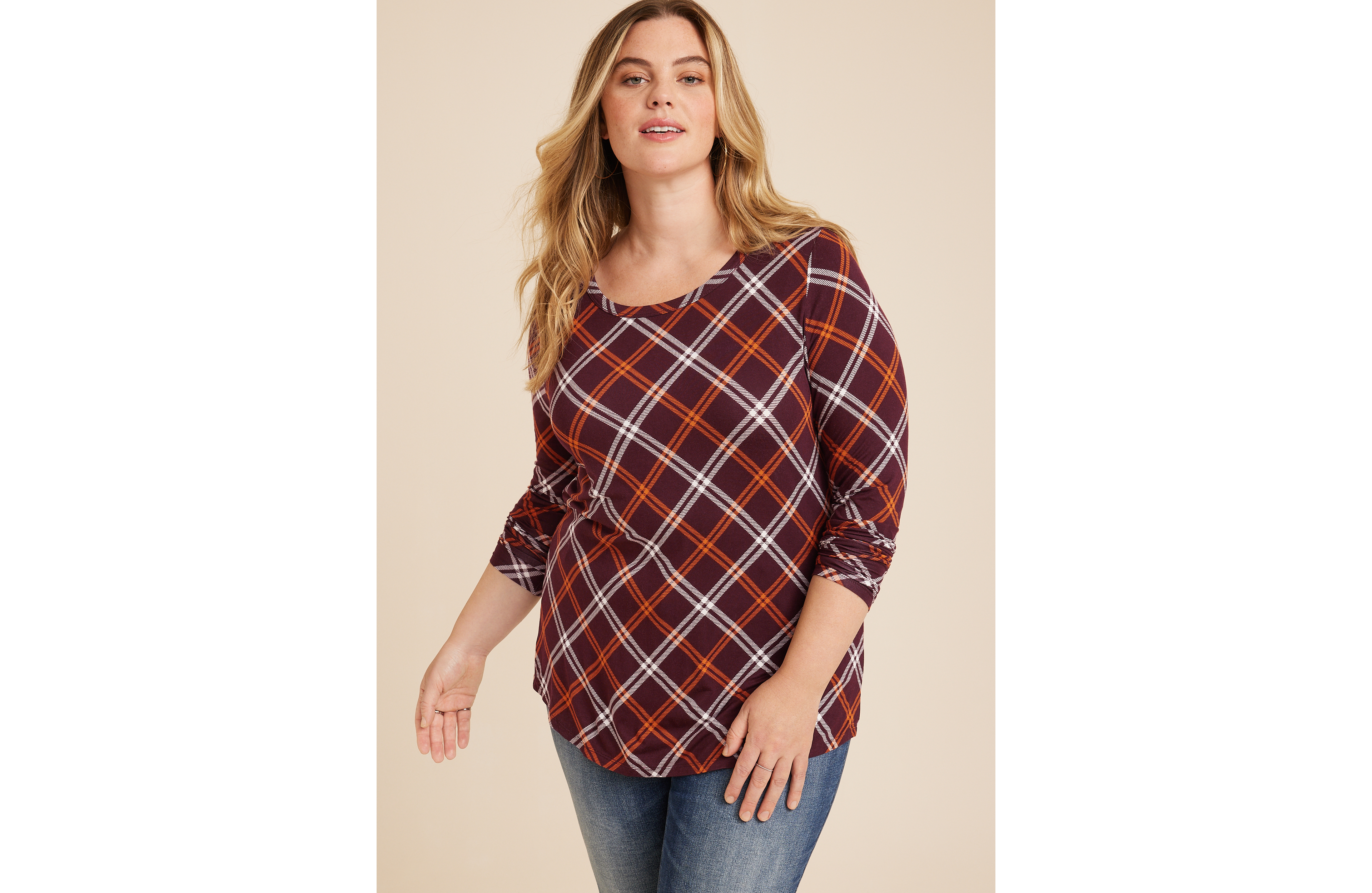 Plus 24/7 Kennedy Plaid Crew Neck Tee