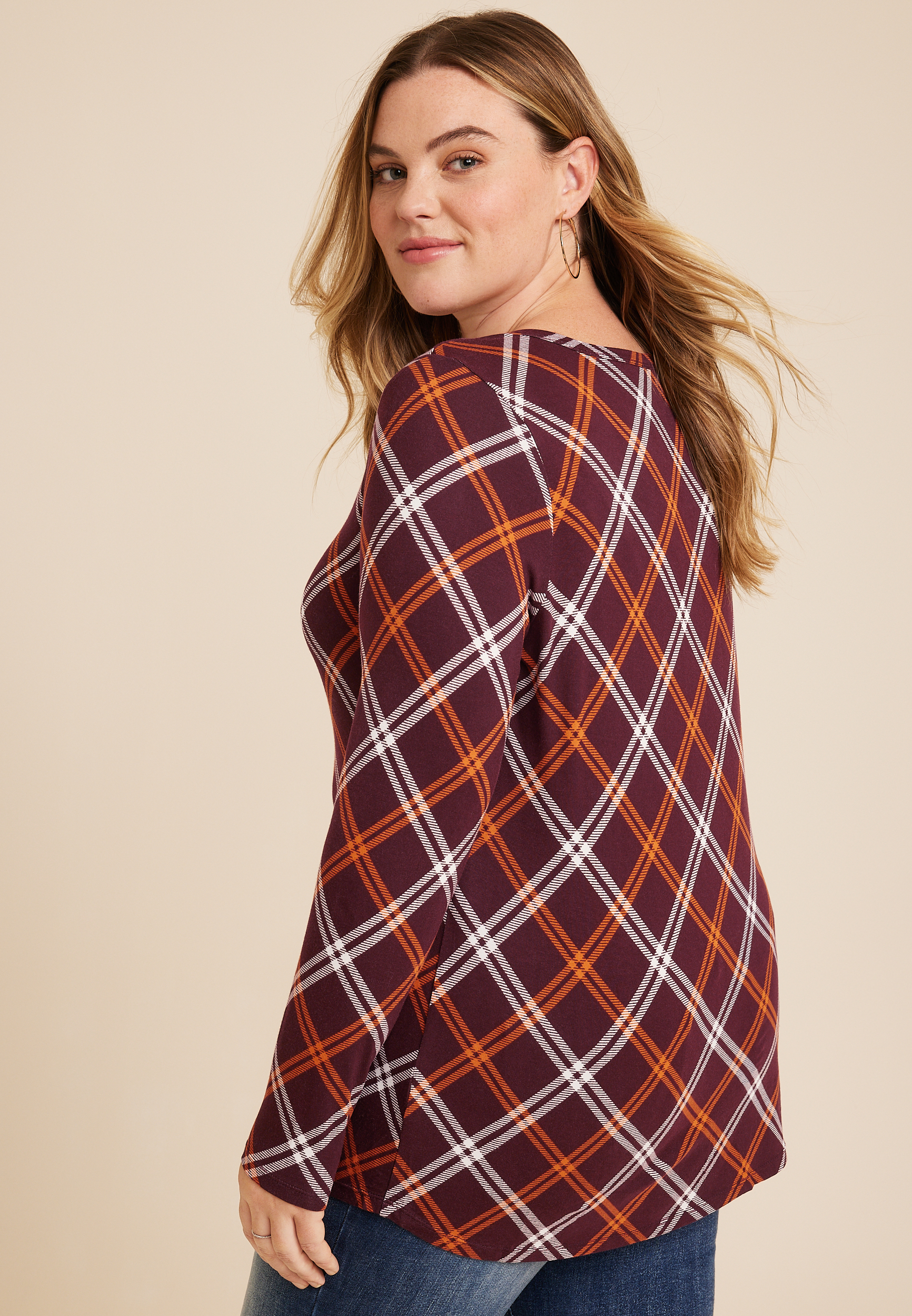 Plus Size 24/7 Kennedy Plaid Crew Neck Tee, C9153, large
