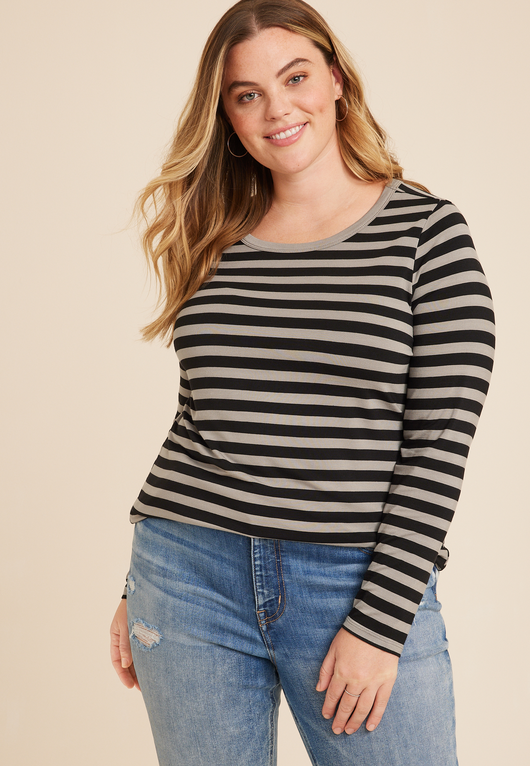 Plus Size 24/7 Kennedy Striped Crew Neck Tee | maurices