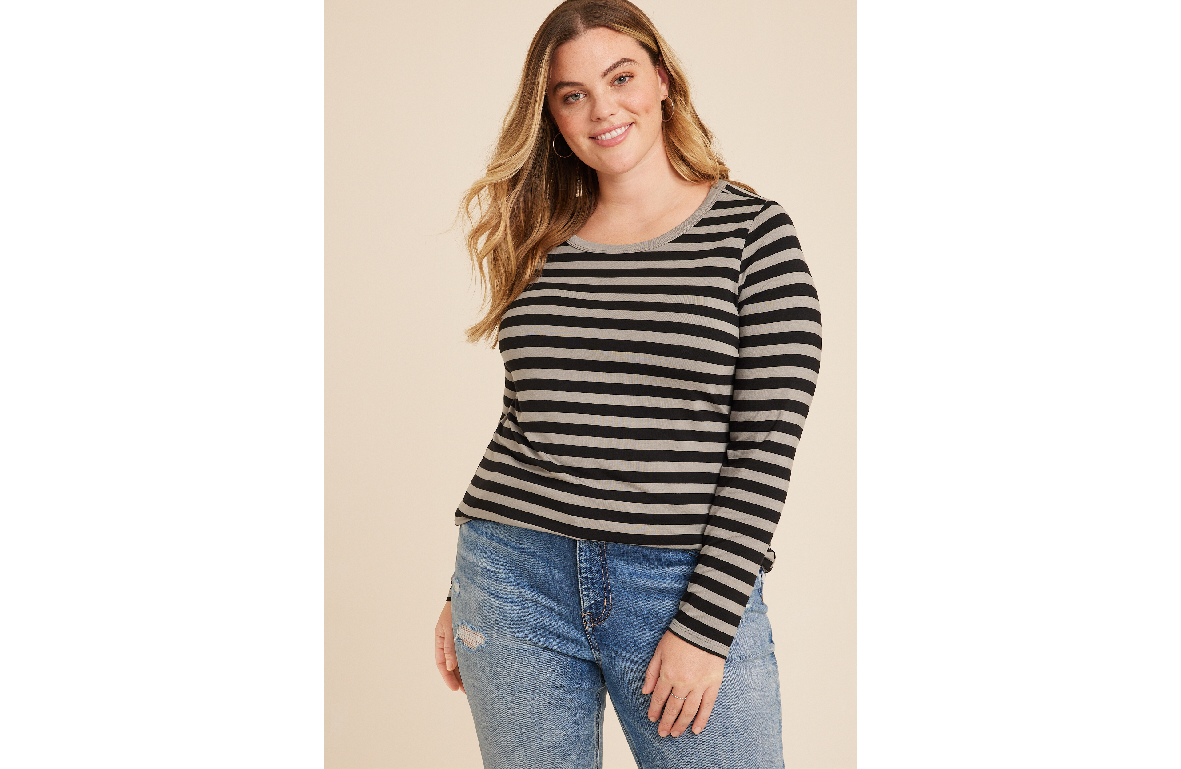 Plus Size 24/7 Kennedy Striped Crew Neck Tee