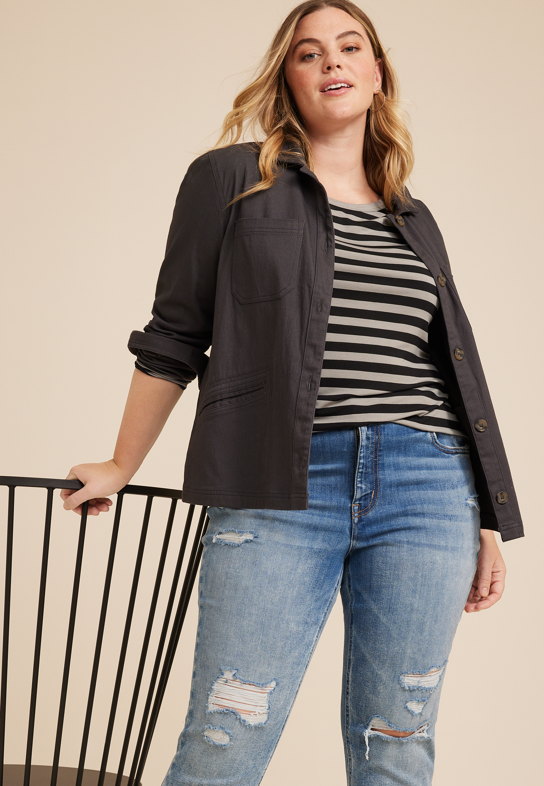 Plus Size 24/7 Kennedy Striped Crew Neck Tee, C6256, large