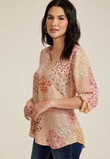 Geneva Ditsy Floral Patchwork Tunic Blouse, C3163, small