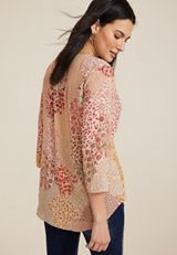 Geneva Ditsy Floral Patchwork Tunic Blouse, C3163, small