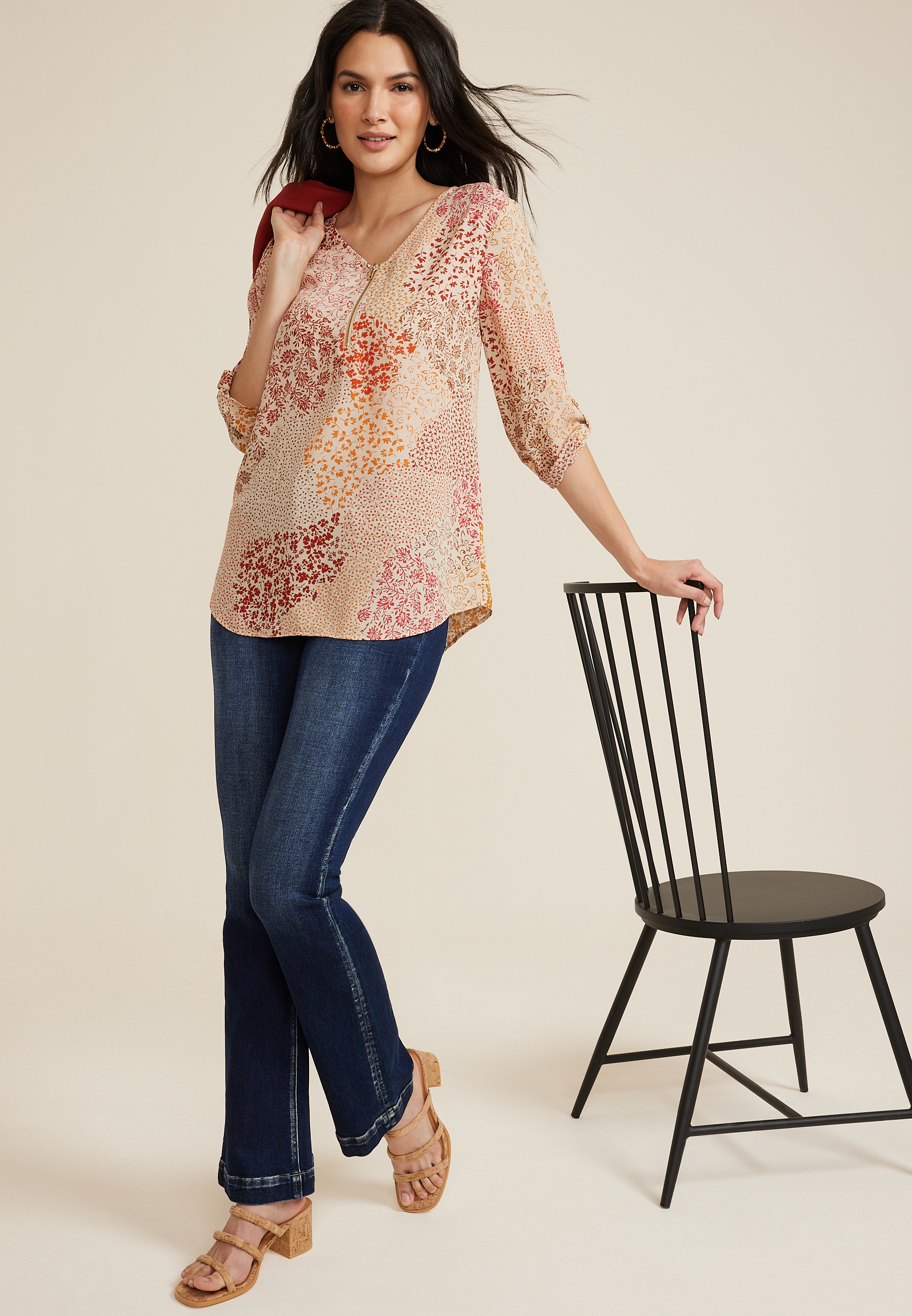 Geneva Ditsy Floral Patchwork Tunic Blouse, C3163, large