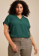 Plus Size Geneva Solid Zipper Neck Blouse, C9041, small