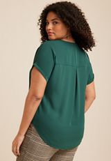 Plus Size Geneva Solid Zipper Neck Blouse, C9041, small