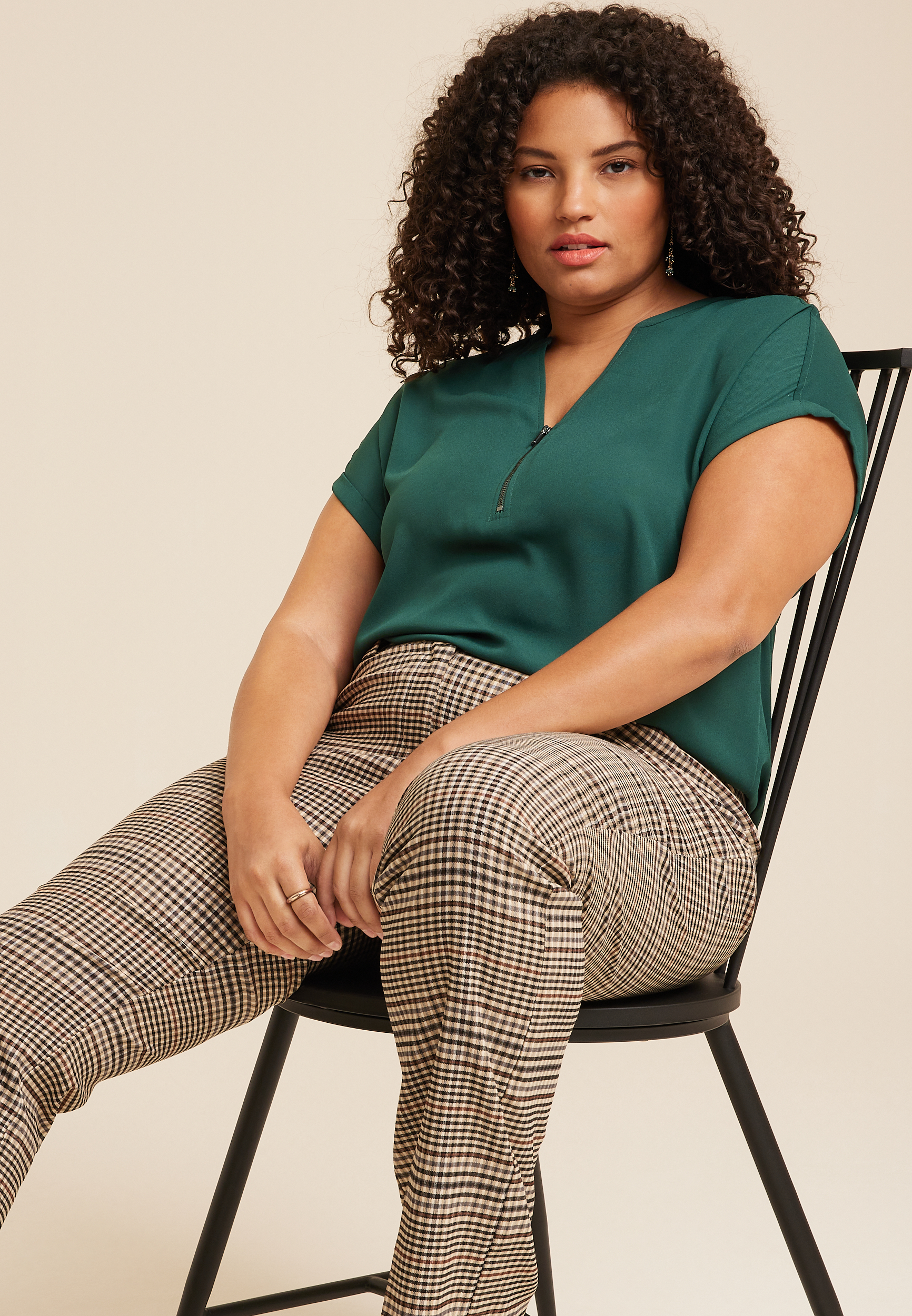 Plus Size Geneva Solid Zipper Neck Blouse, C9041, large