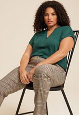 Plus Size Geneva Solid Zipper Neck Blouse, C9041, small
