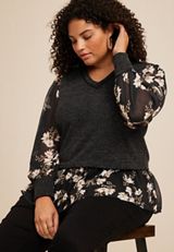 Plus Size Knit Floral Layered Blouse, C2910, small