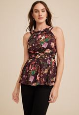 Floral High Neck Peplum Tank, C9153, small