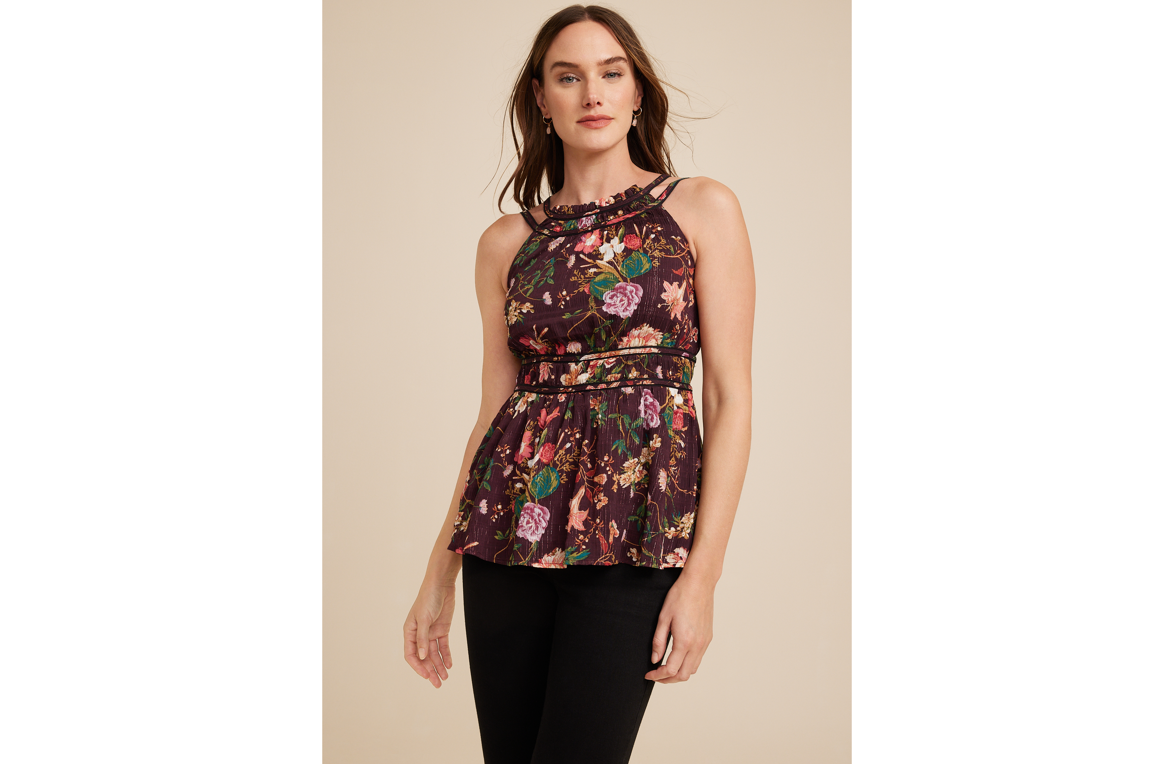Floral High Neck Peplum Tank