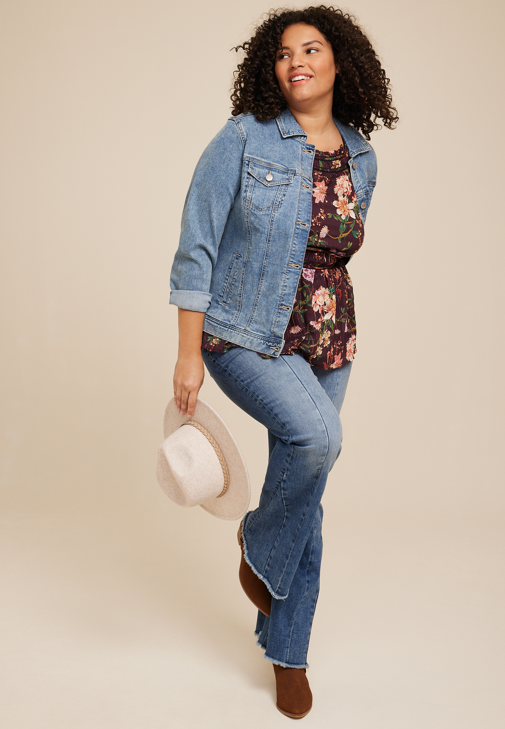Plus Size Floral High Neck Peplum Tank, C9153, large