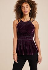 Velvet High Neck Peplum Tank, C9149, small