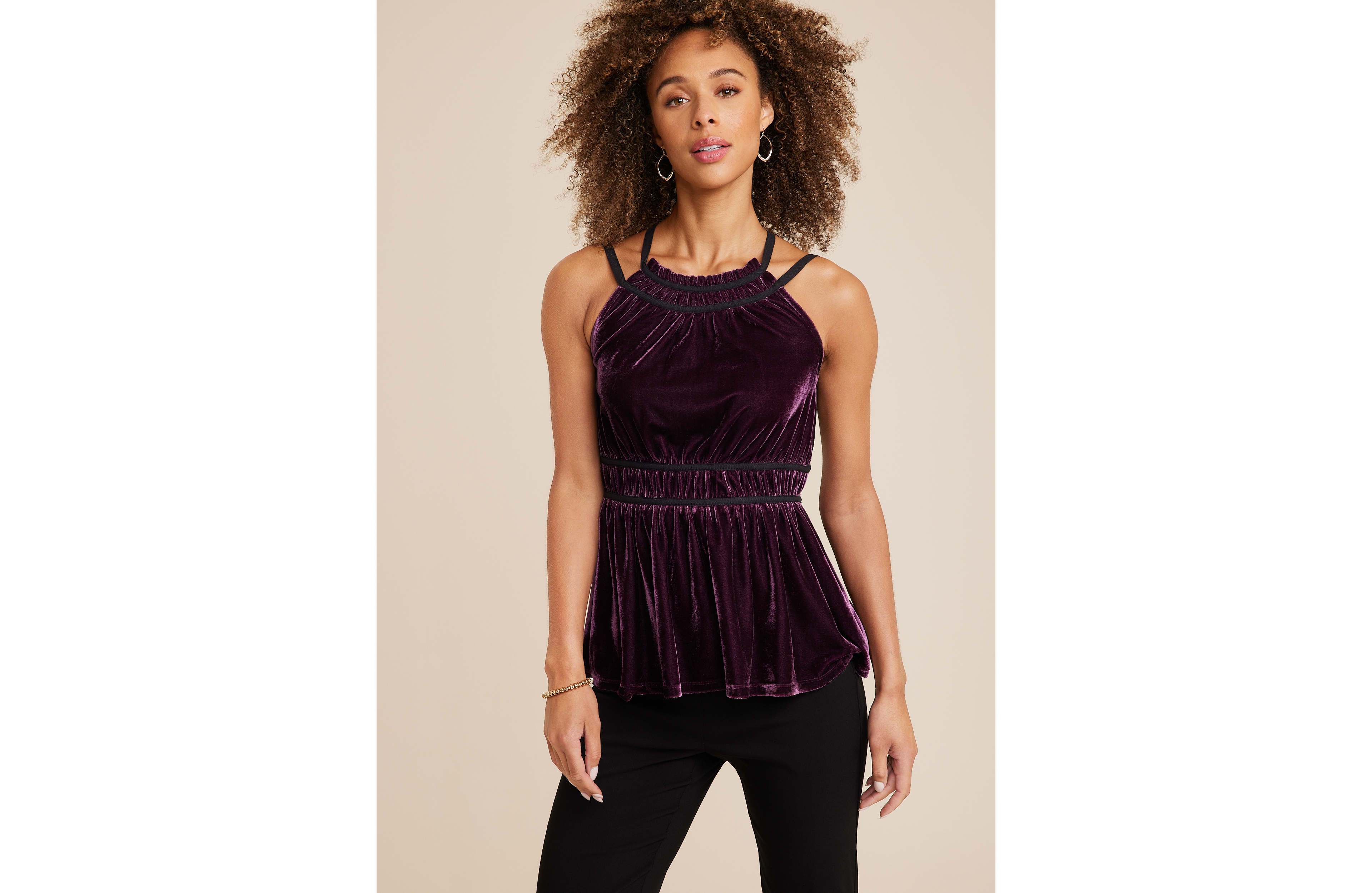 Velvet High Neck Peplum Tank