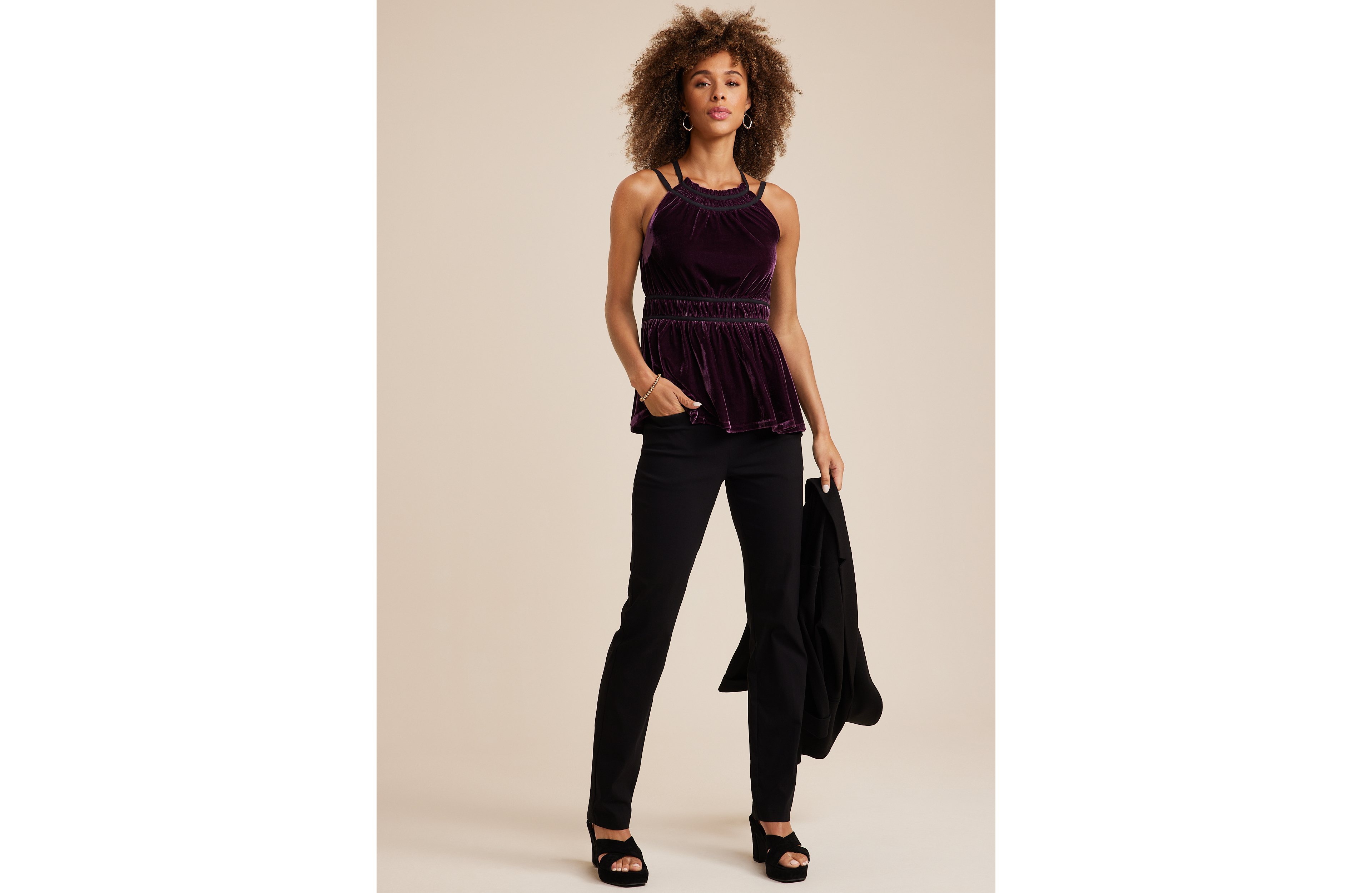 Velvet High Neck Peplum Tank