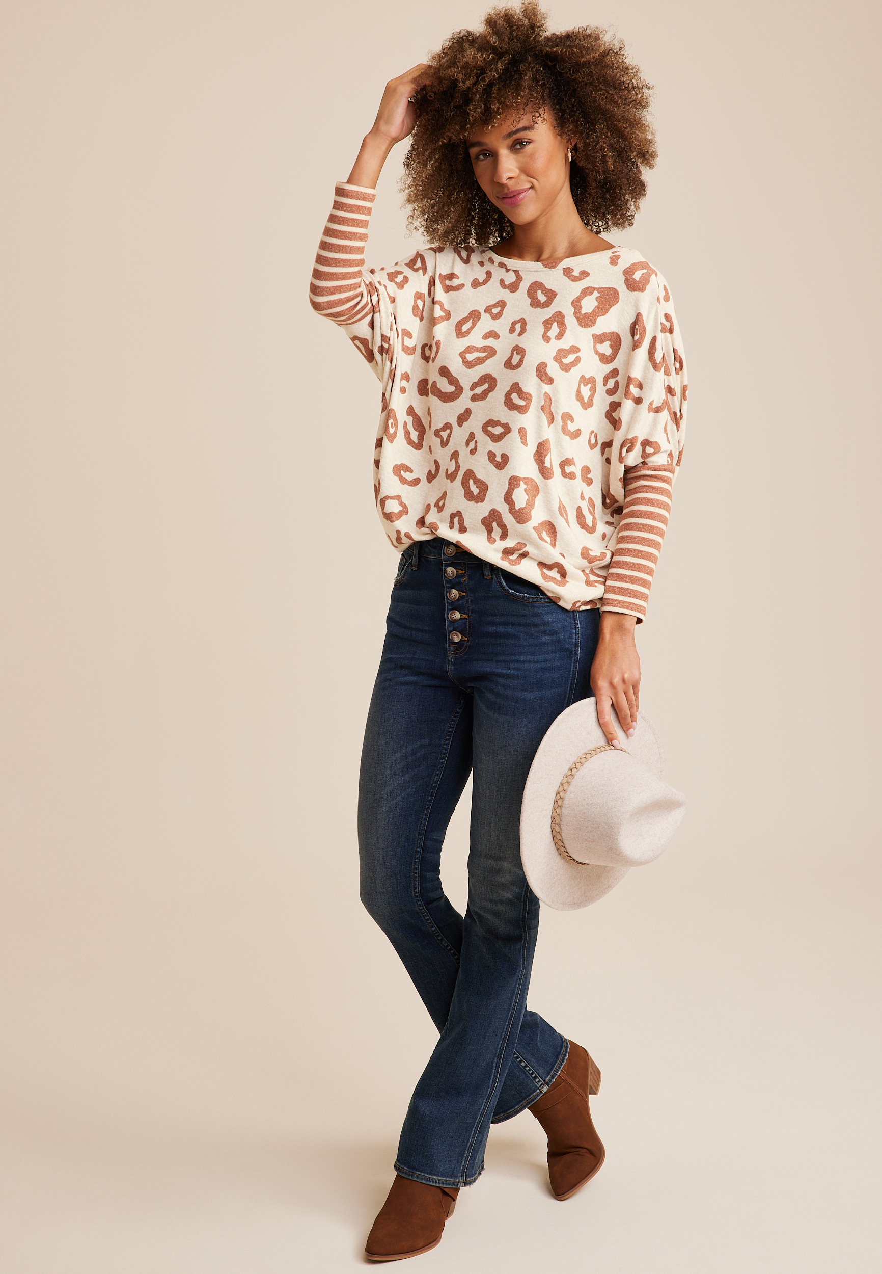24/7 Dakota Leopard Print Dolman Top, C9195, large