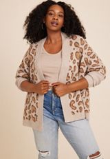 Plus Size Leopard Cropped Cardigan, C9054, small