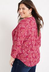 Plus Size Atwood Floral 3/4 Sleeve Popover Blouse, C9180, small