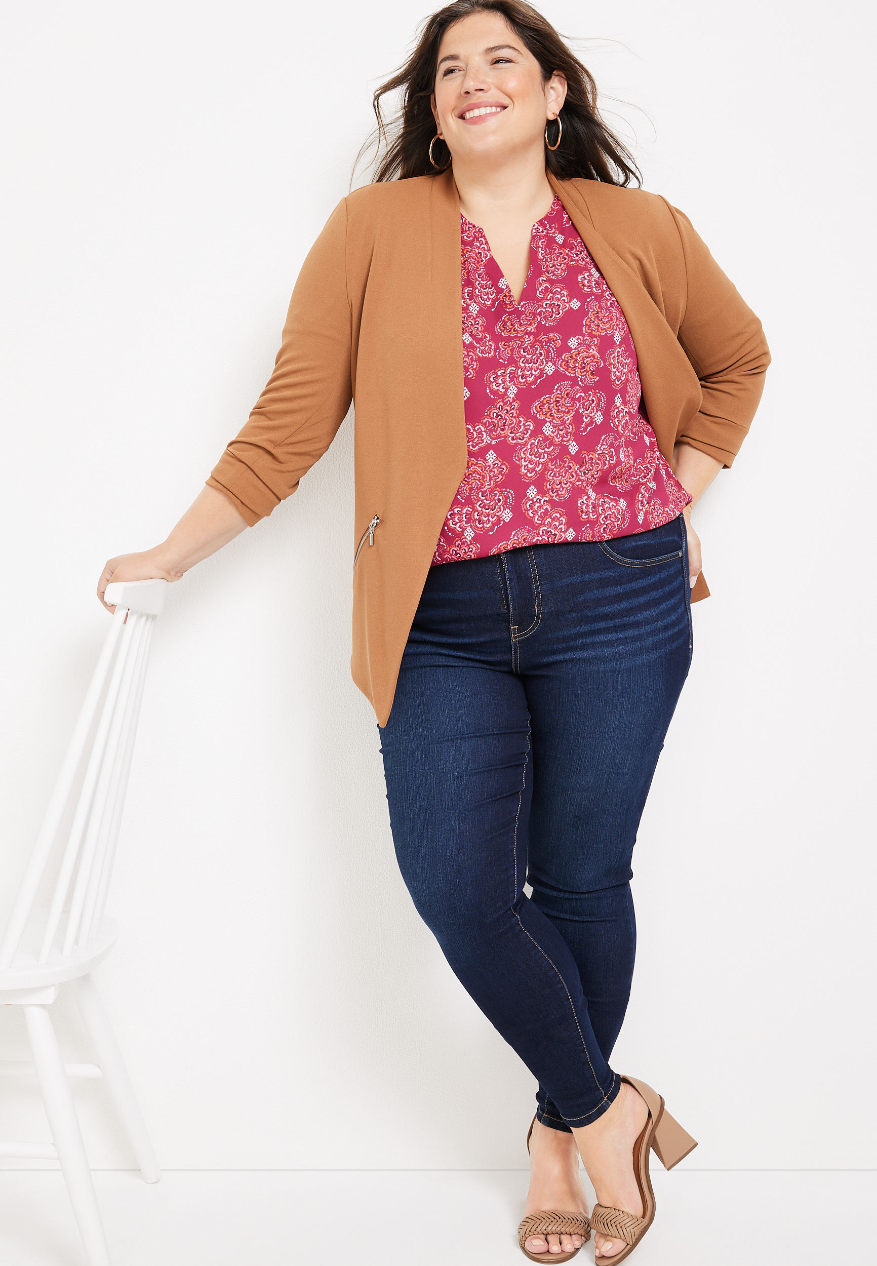 Plus Size Atwood Floral 3/4 Sleeve Popover Blouse, C9180, large