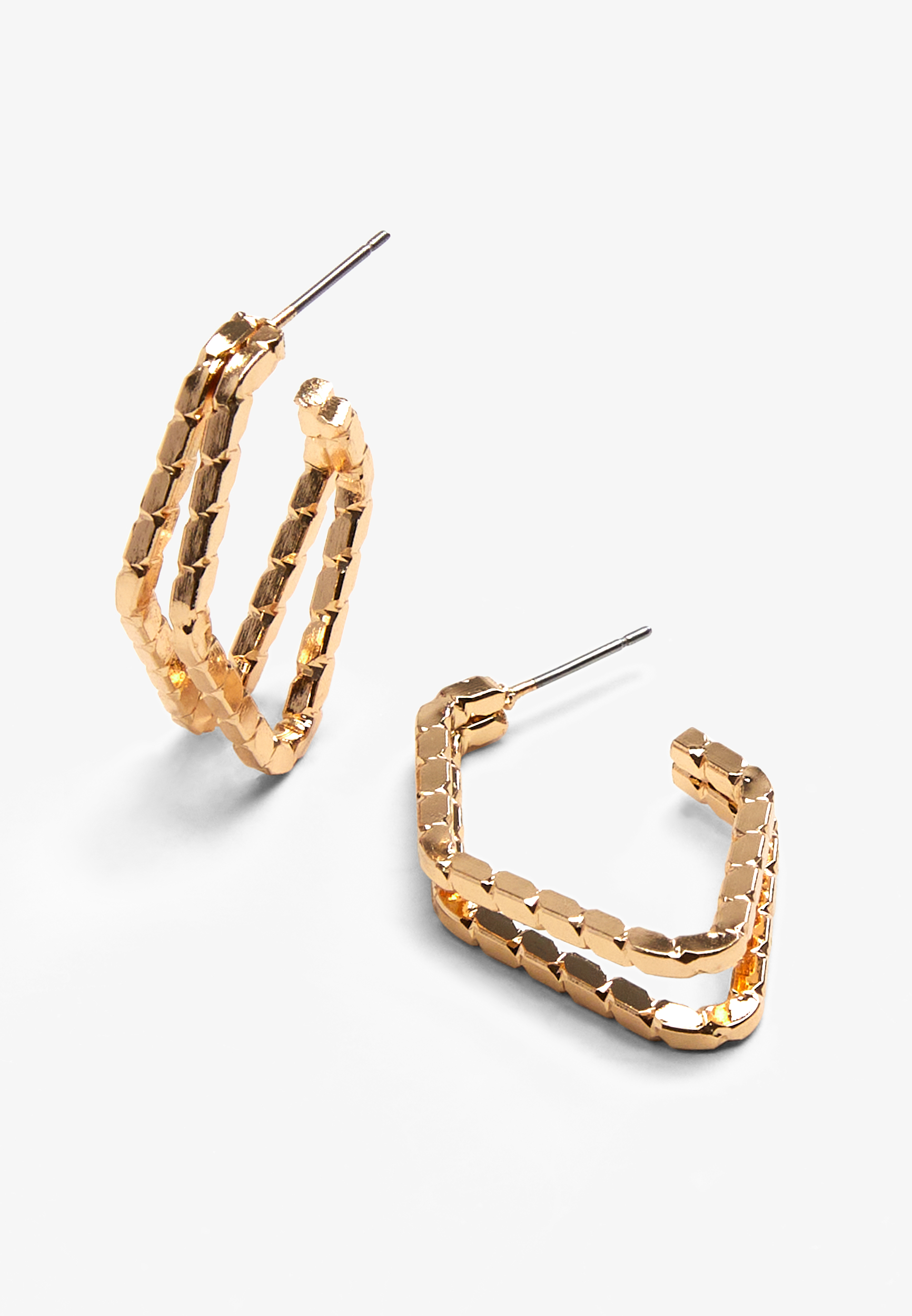 Double Diamond Shape Hoop Earrings