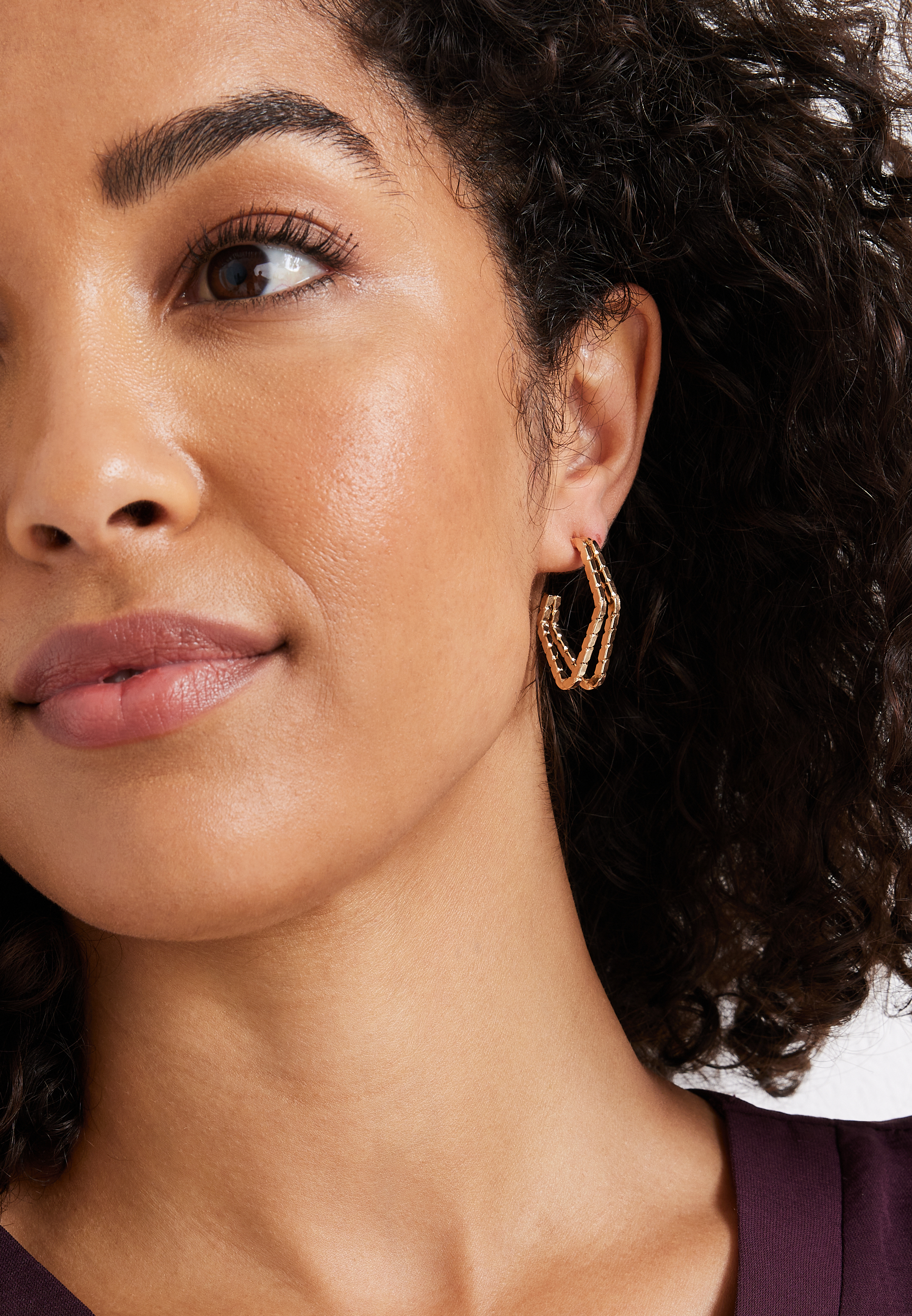 Double Diamond Shape Hoop Earrings, C605, large