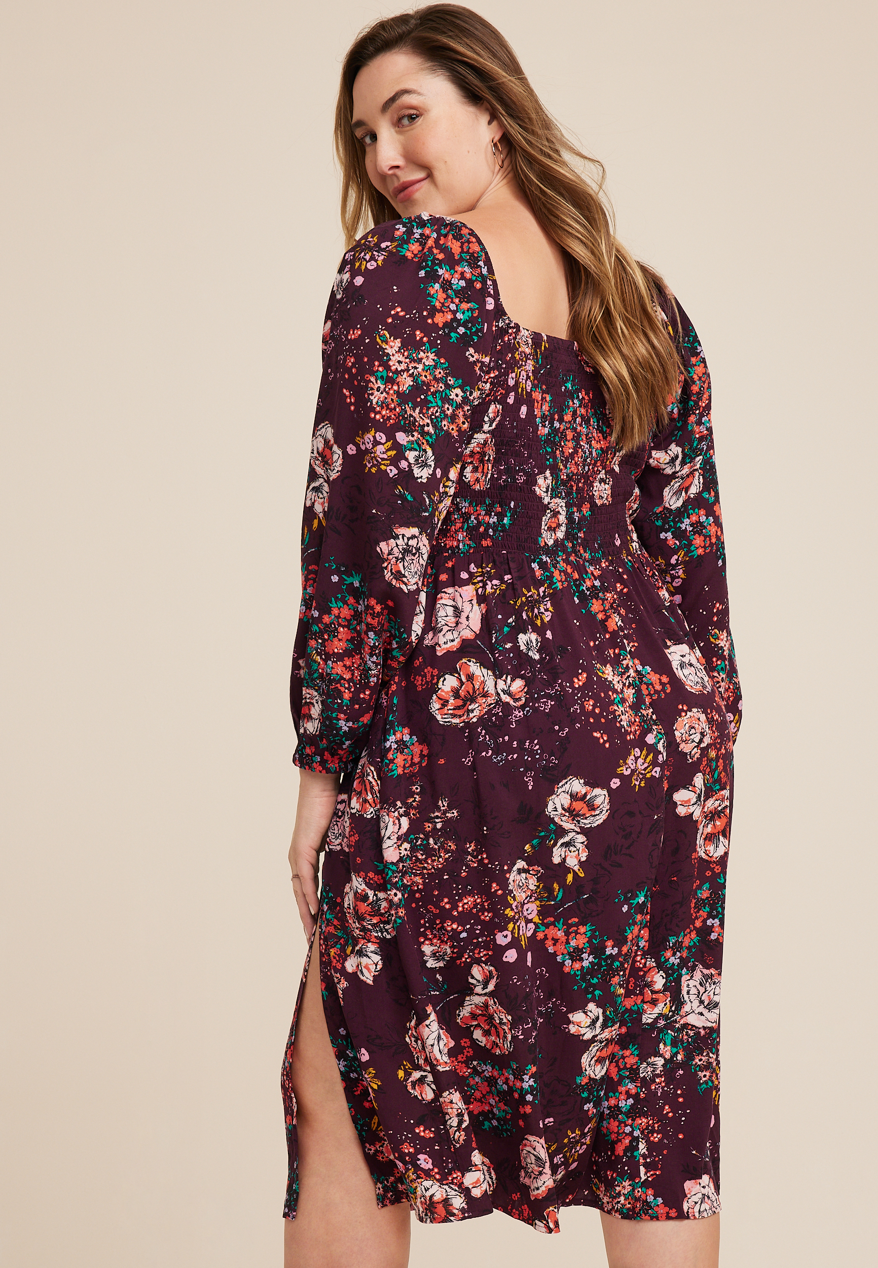 Plus Size Floral Smocked Midi Dress, C9153, large