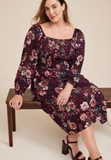 Plus Size Floral Smocked Midi Dress, C9153, small