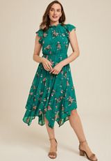 Floral Flutter Sleeve Midi Dress, C8779, small