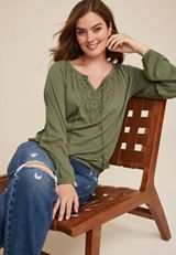 Crochet Yoke Trim Knit Blouse, C186, small