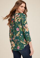 Atwood Floral 3/4 Sleeve Popover Blouse, C9043, small