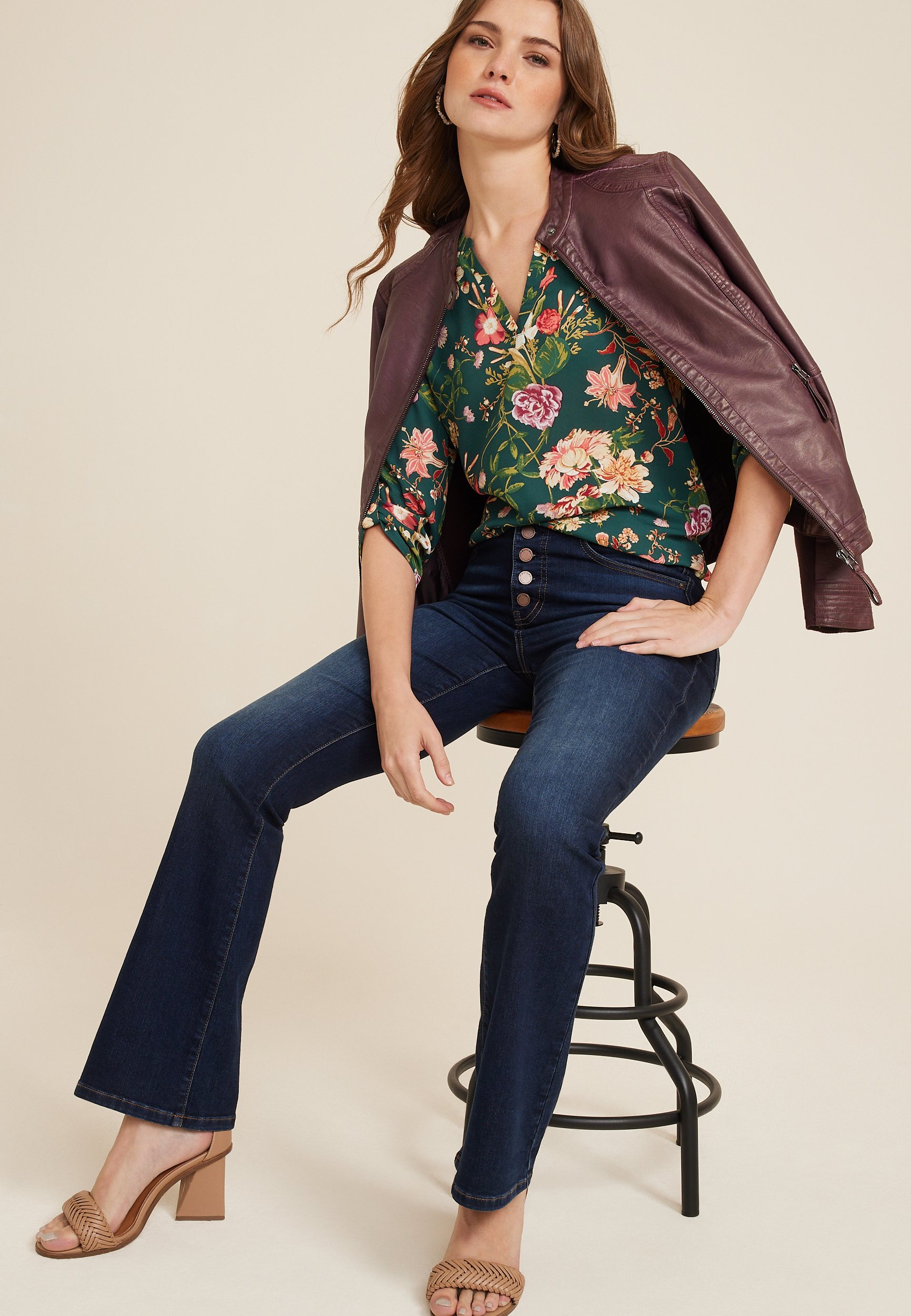 Atwood Floral 3/4 Sleeve Popover Blouse, C9043, large