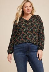 Plus Size Cameron Floral Blouse, BLACK COMBO, small