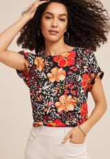 Delton Floral Zipper Back Blouse, C1756, small