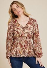 Paisley Smocked Peplum Blouse, MULTI, small