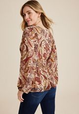 Paisley Smocked Peplum Blouse, MULTI, small