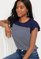 Blue Striped Flutter Sleeve Top, C1769, small