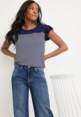 Blue Striped Flutter Sleeve Top, C1769, small