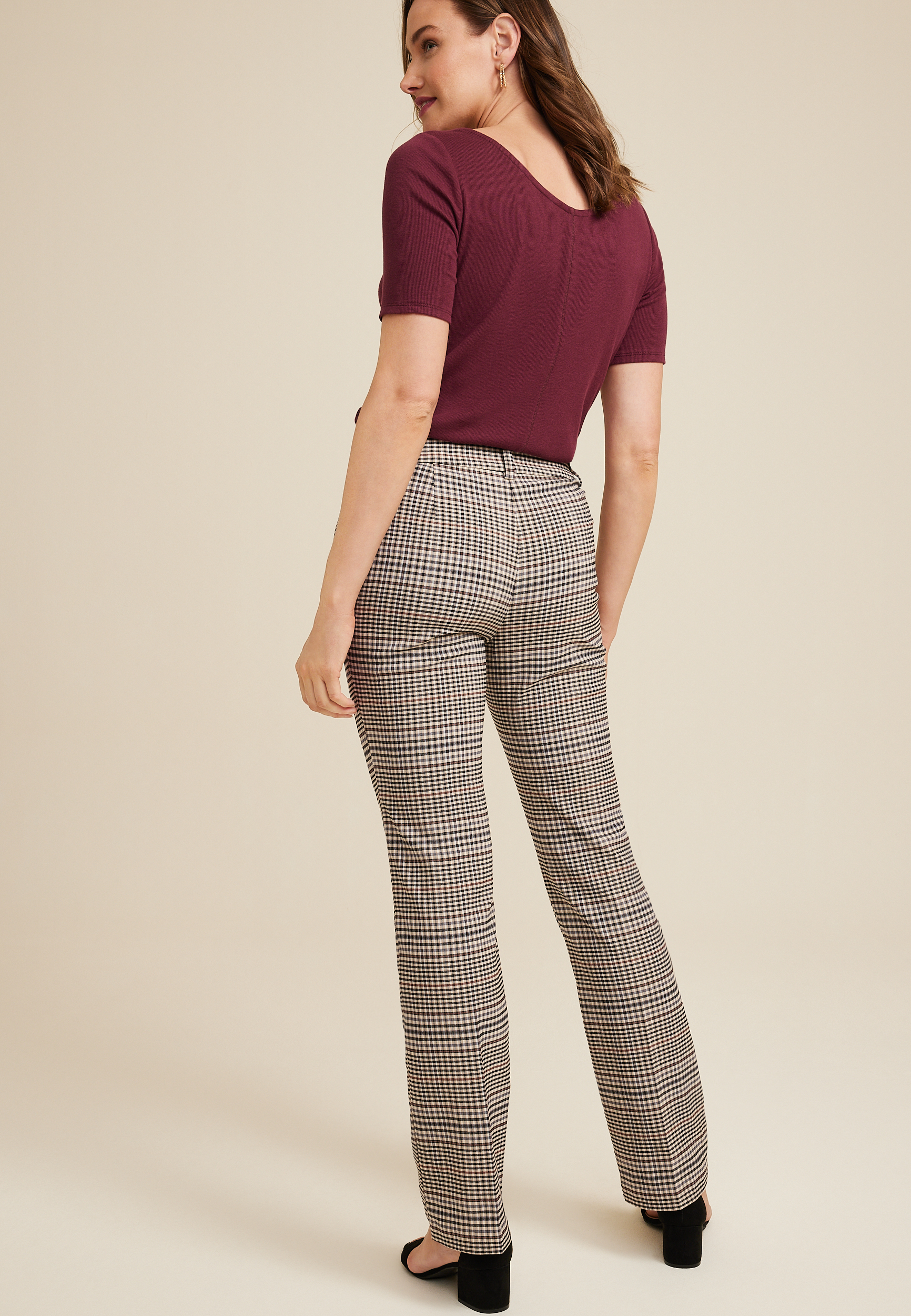 Bengaline Plaid Mid Rise Bootcut Pant, TAN COMBO, large