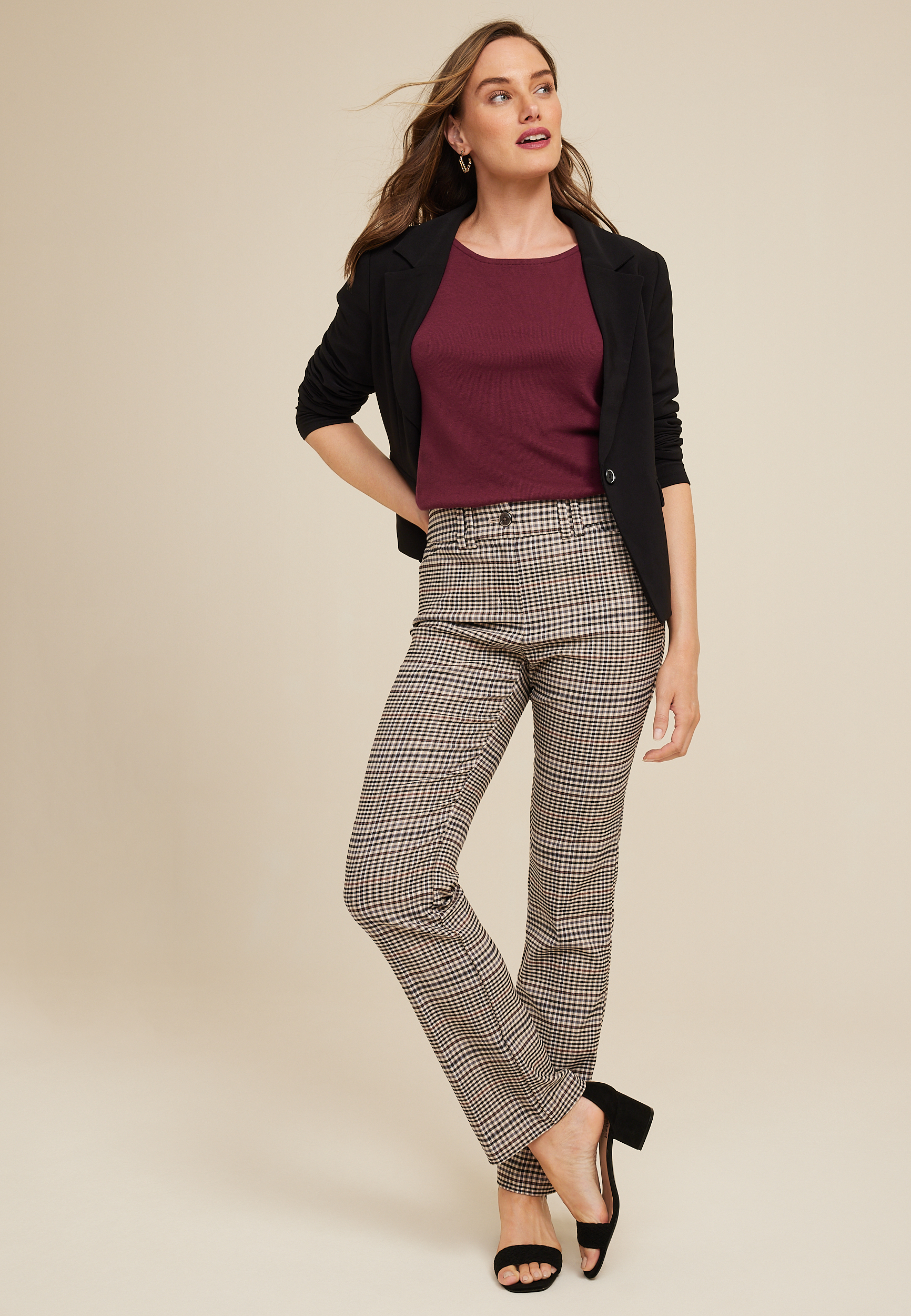 Bengaline Plaid Mid Rise Bootcut Pant, TAN COMBO, large