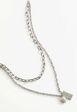 Faux Pearl and Silver Pendant Necklace, , small
