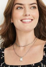 Faux Pearl and Silver Pendant Necklace, , small