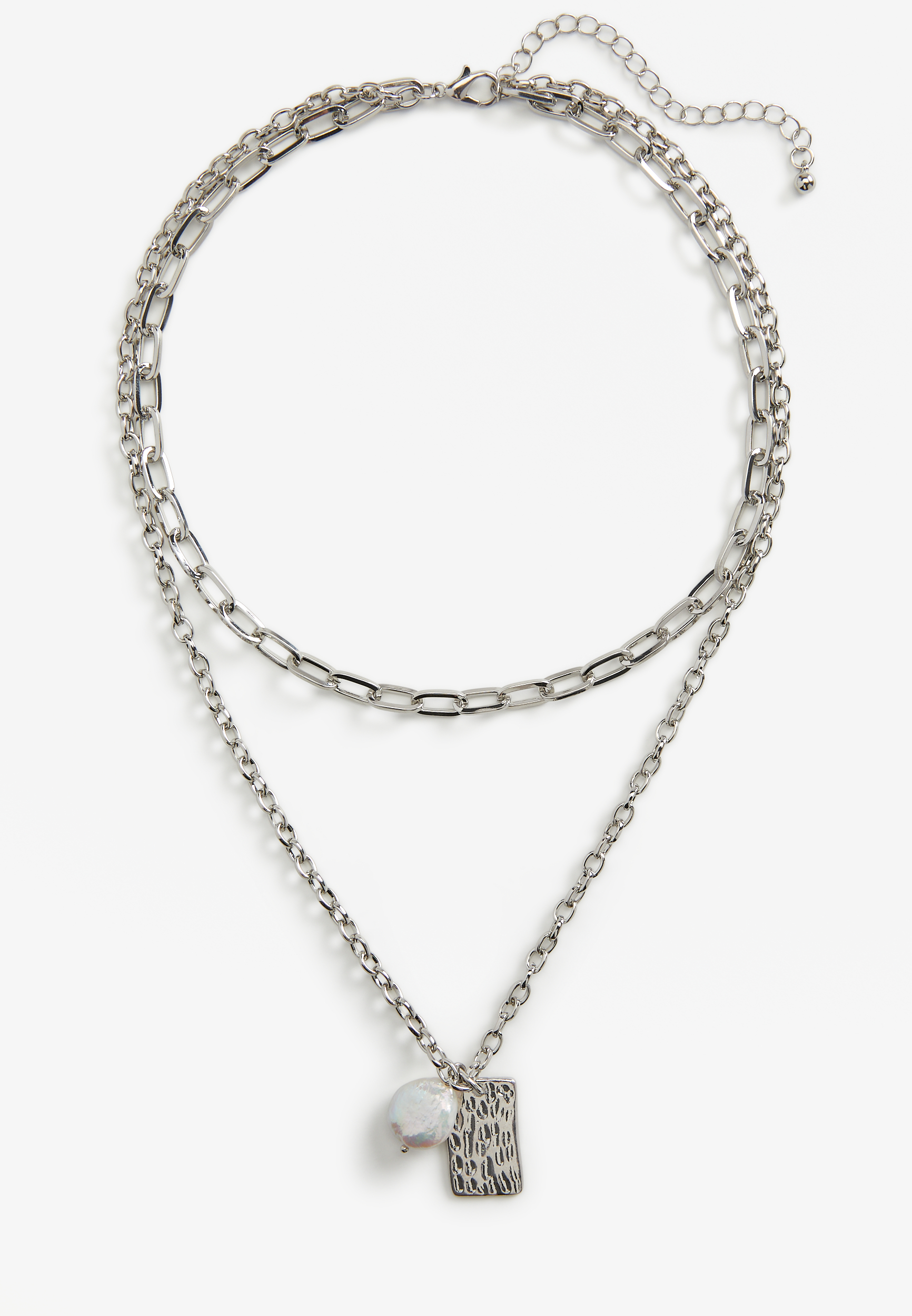 Faux Pearl and Silver Pendant Necklace, , large